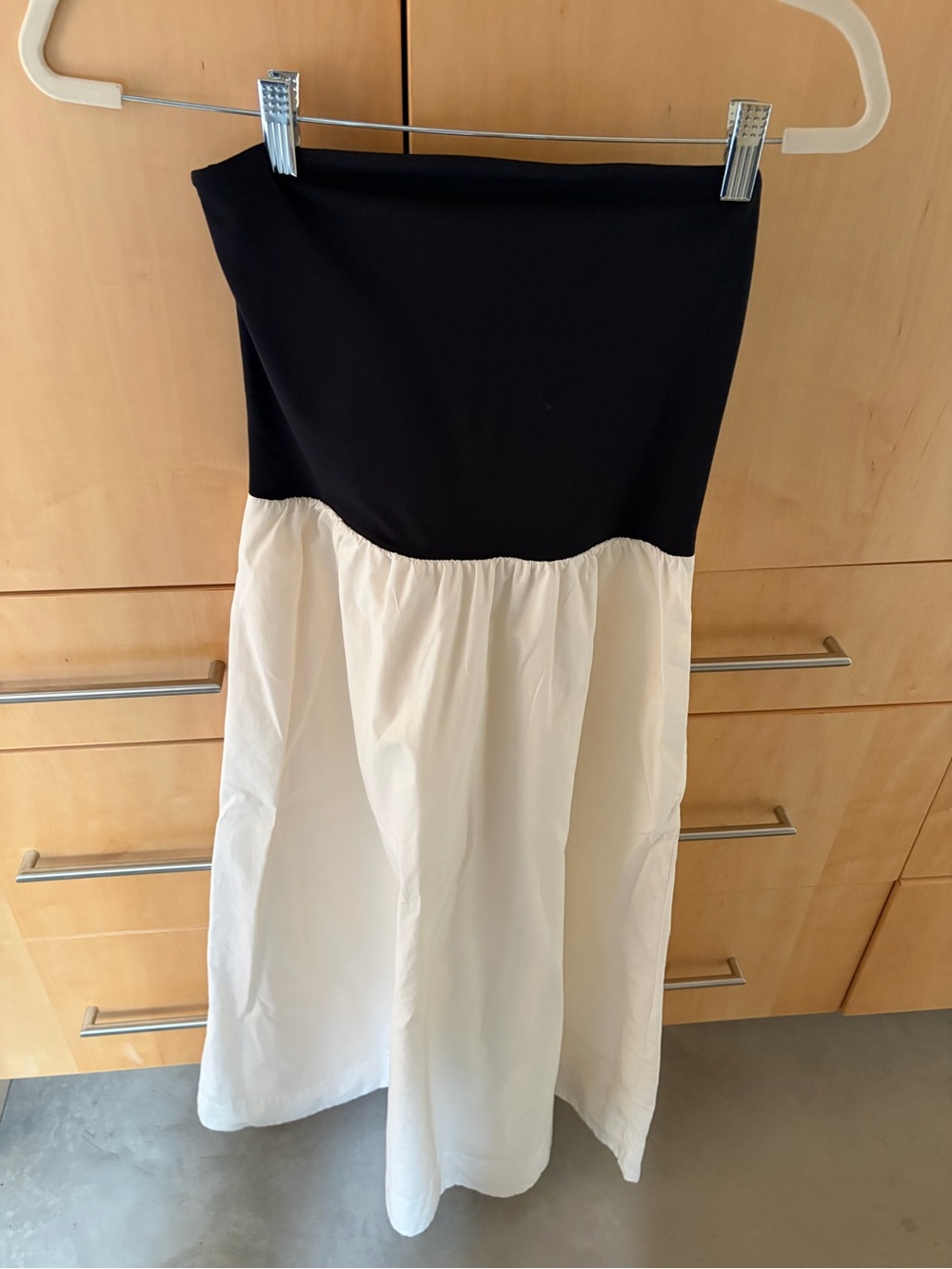 Babaton Two-Tone Strapless Black and White Maxi Dress